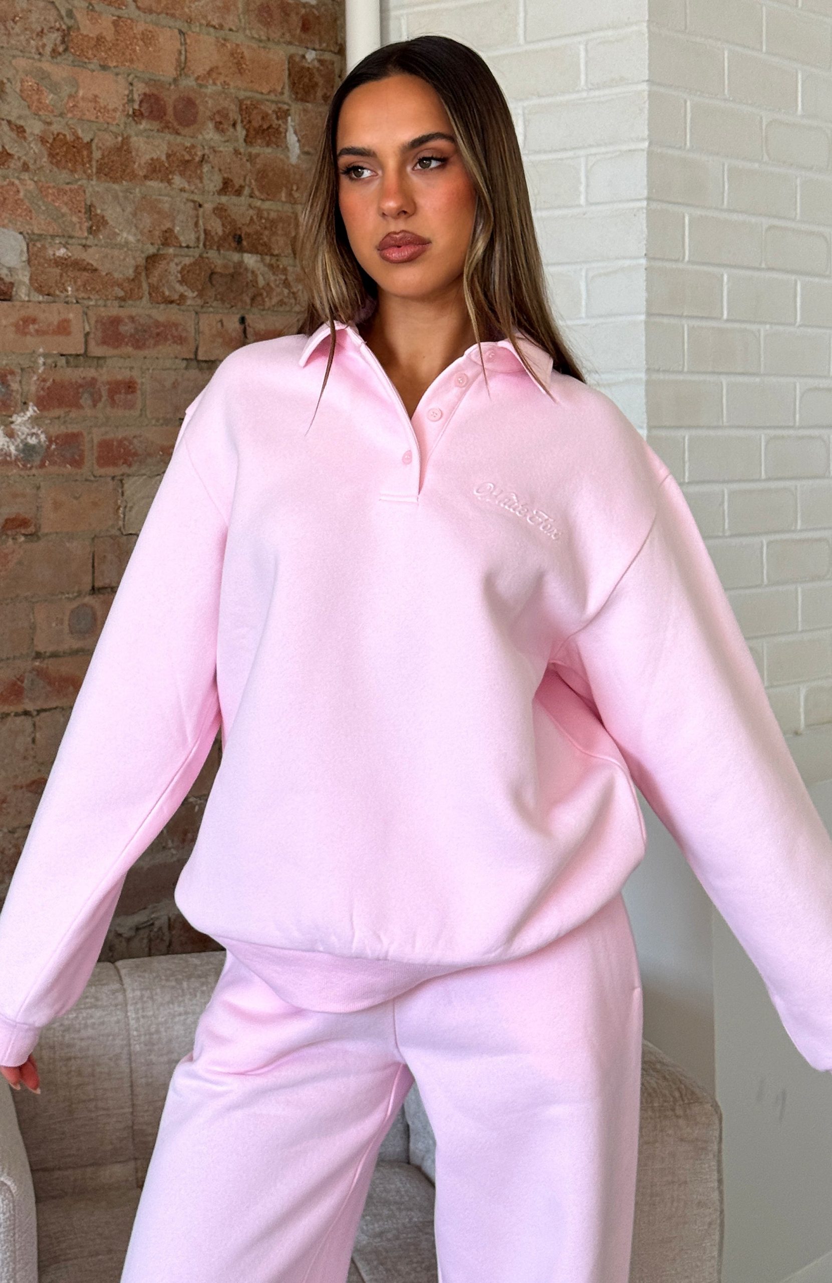 Chill Moves Oversized Henley Sweater Pink - Image 6