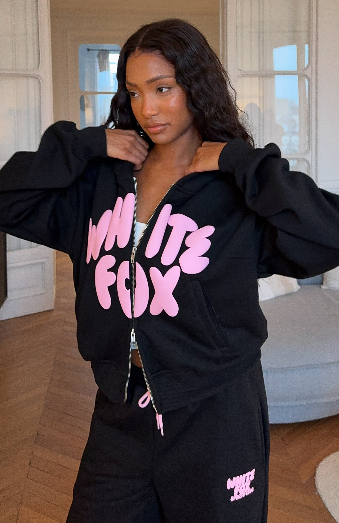 Club 14 Allie Boxy Zip Front Hoodie Black - Image 7