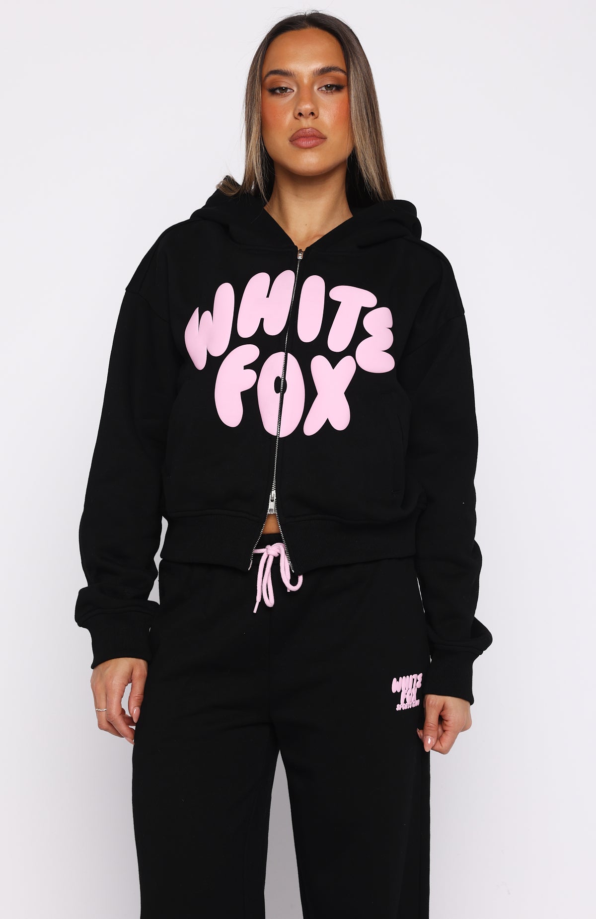 Club 14 Allie Boxy Zip Front Hoodie Black - Image 2