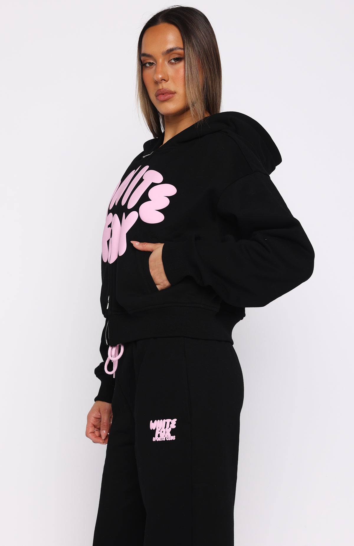 Club 14 Allie Boxy Zip Front Hoodie Black - Image 3
