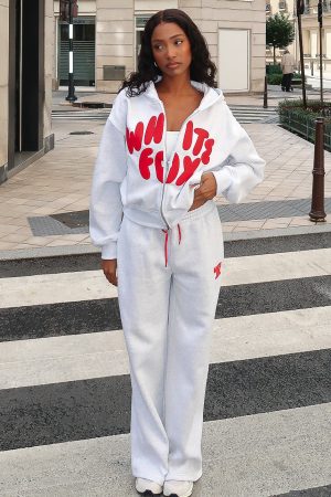 Club 14 Allie Wide Leg Sweatpants Grey Marle