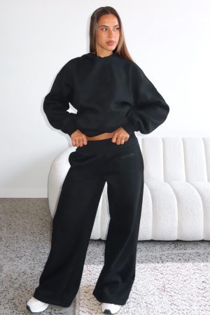 Come A Long Way Wide Leg Sweatpants Black