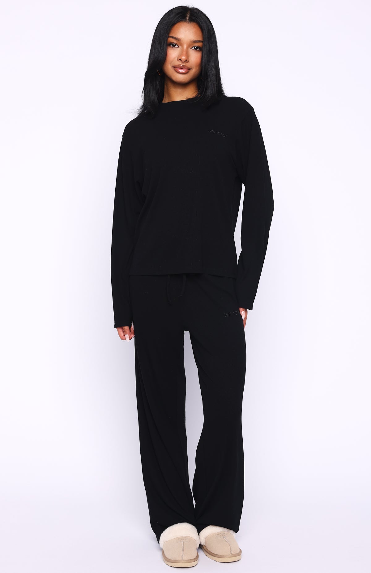 Come A Long Way Soft Lounge Long Sleeve Ribbed Tee Black - Image 5