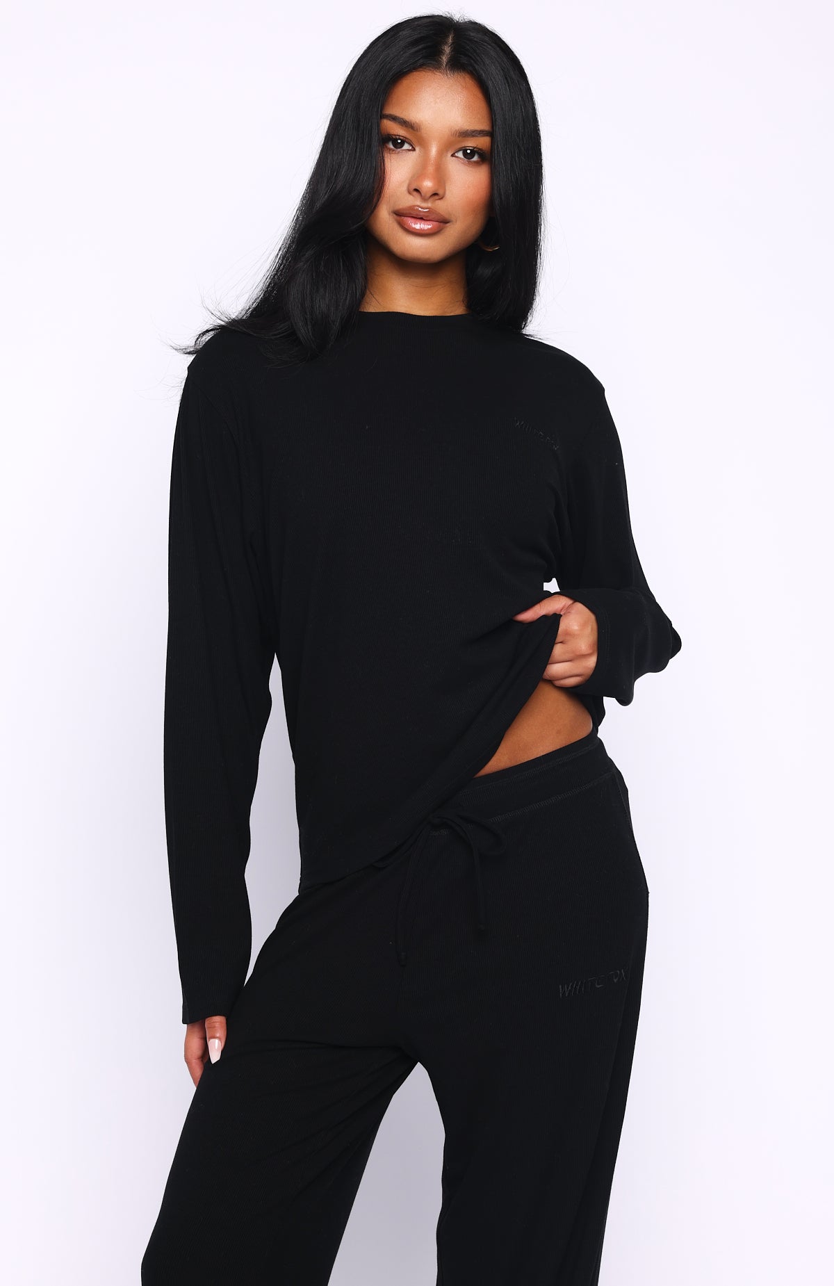 Come A Long Way Soft Lounge Long Sleeve Ribbed Tee Black - Image 2