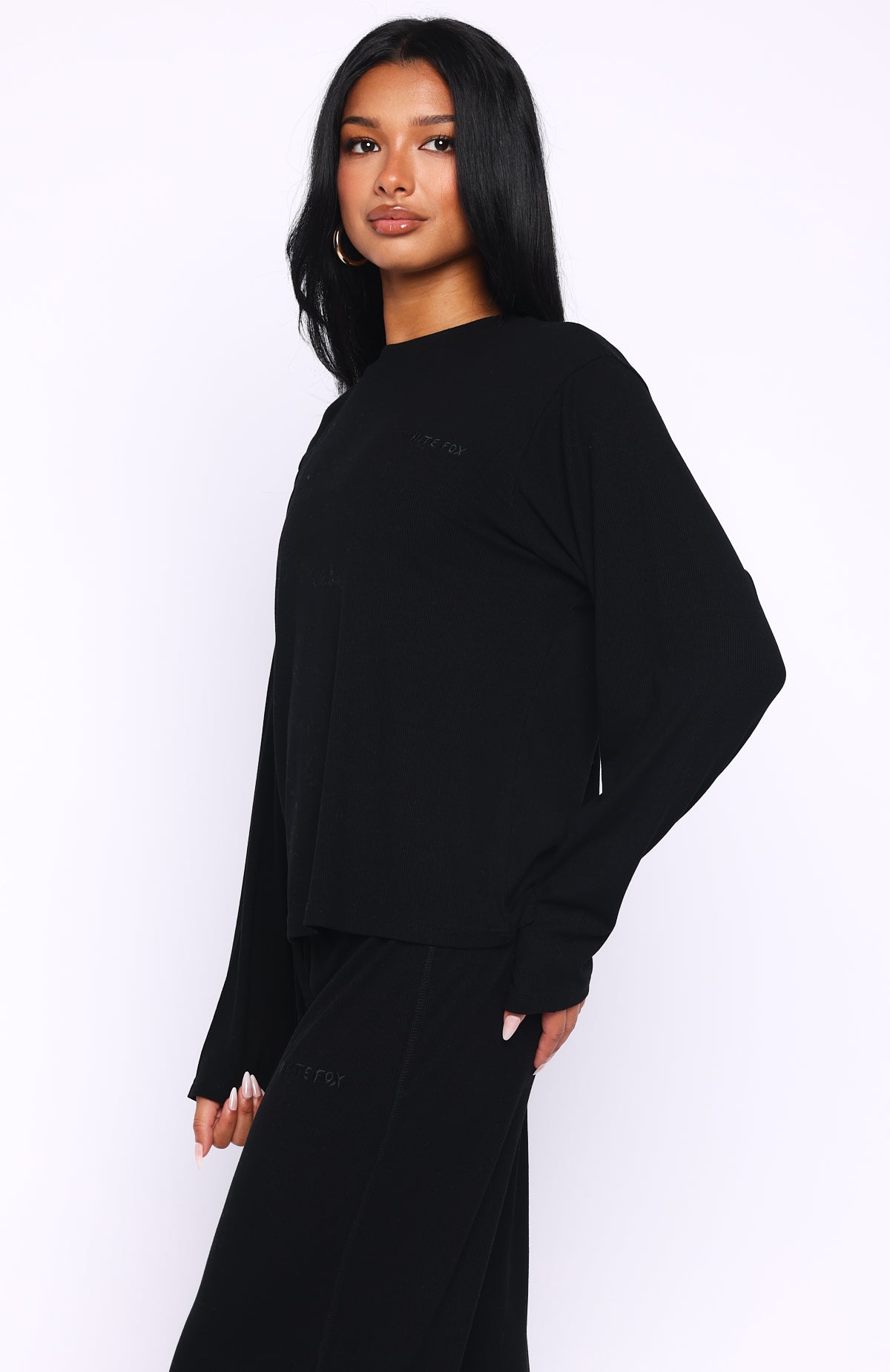 Come A Long Way Soft Lounge Long Sleeve Ribbed Tee Black - Image 3