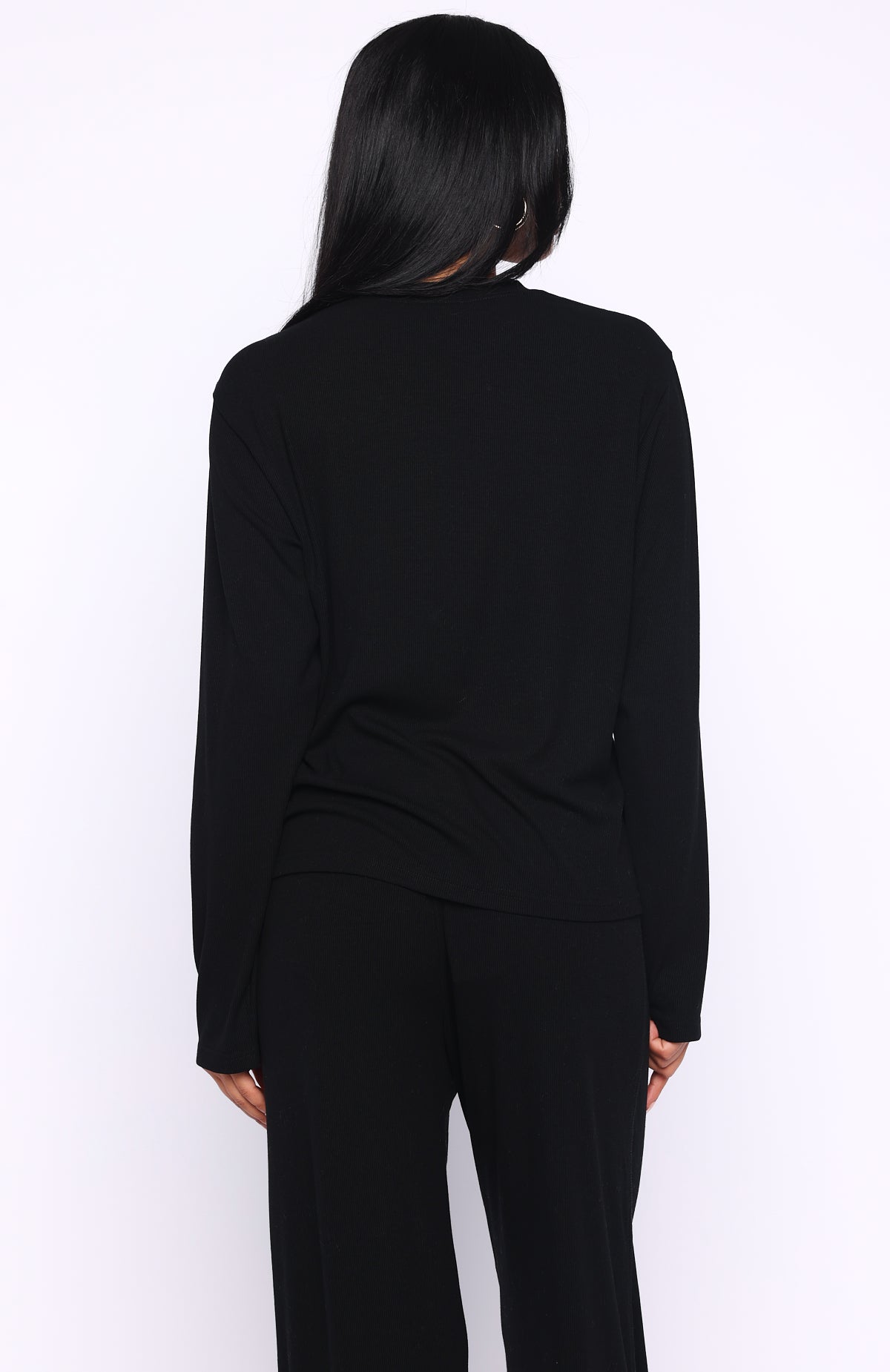 Come A Long Way Soft Lounge Long Sleeve Ribbed Tee Black - Image 4