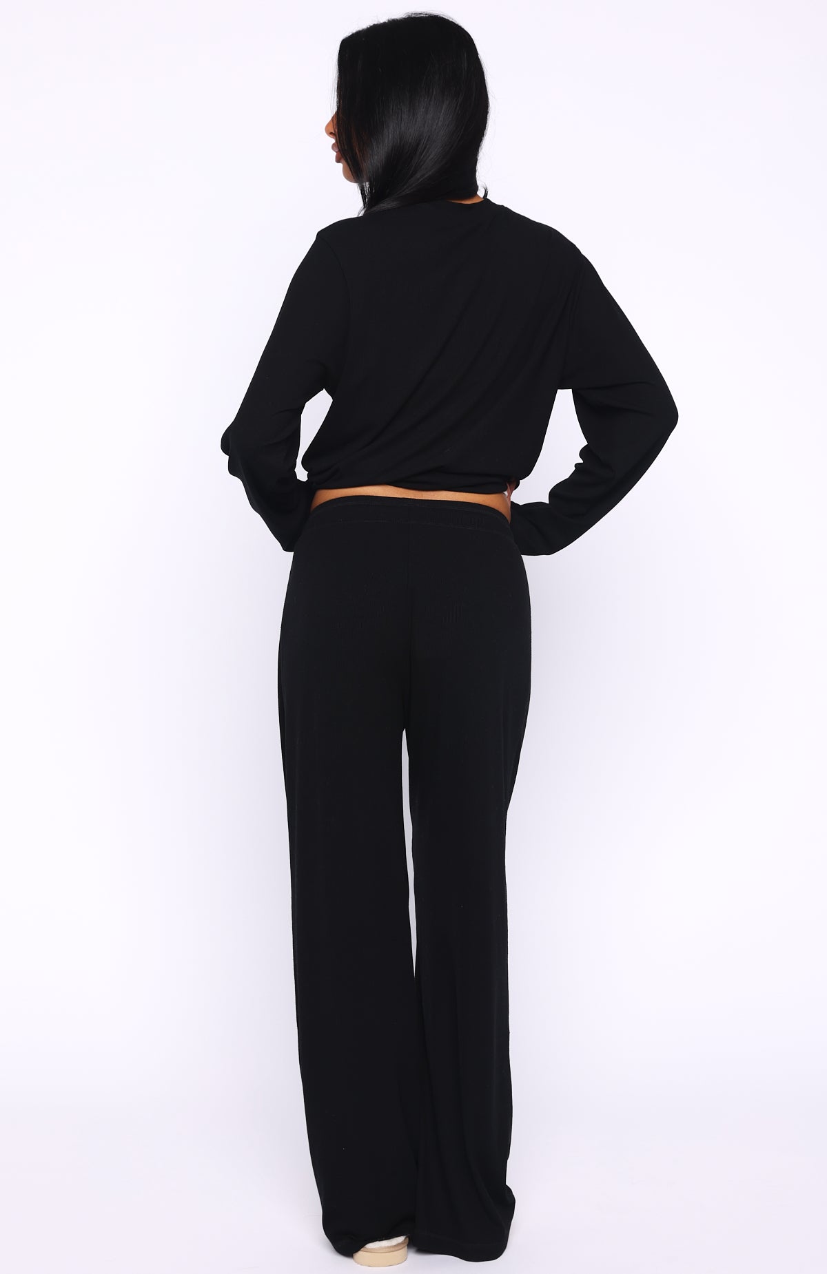 Come A Long Way Soft Lounge Ribbed Wide Leg Pants Black - Image 4