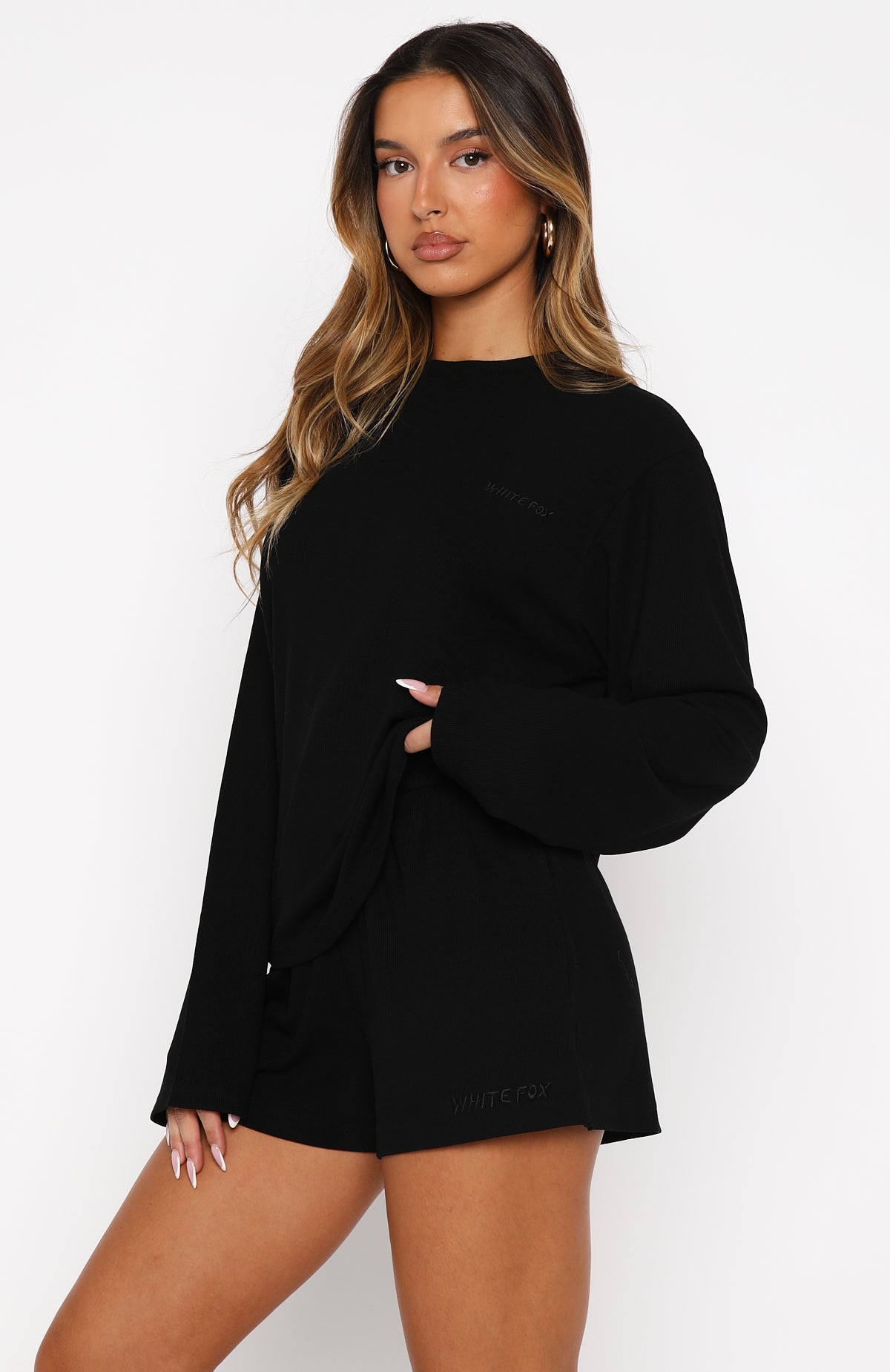 Come A Long Way Soft Lounge Ribbed Shorts Black - Image 3