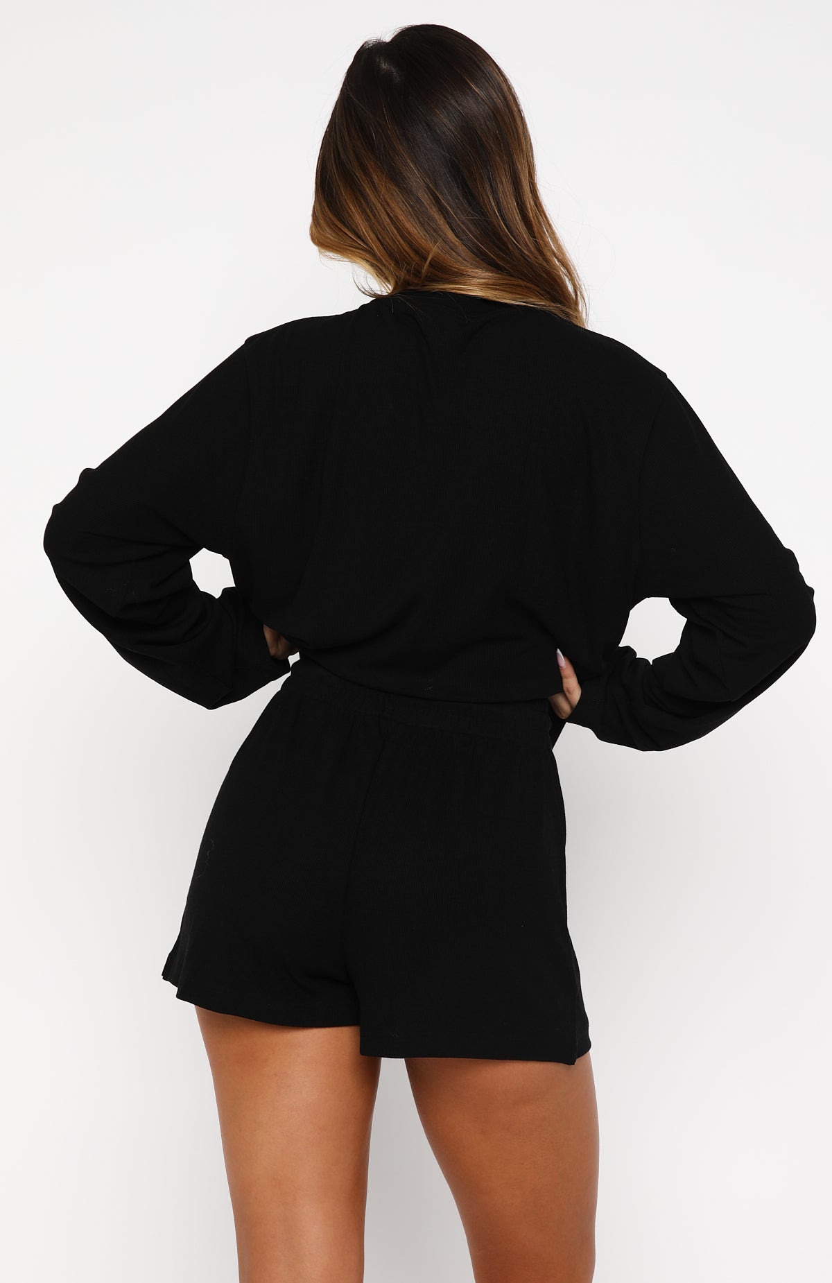 Come A Long Way Soft Lounge Ribbed Shorts Black - Image 4