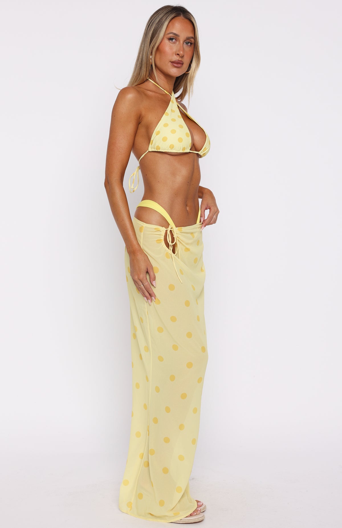 Crowd Pleaser Maxi Skirt Lemon Polka Dot - Image 3