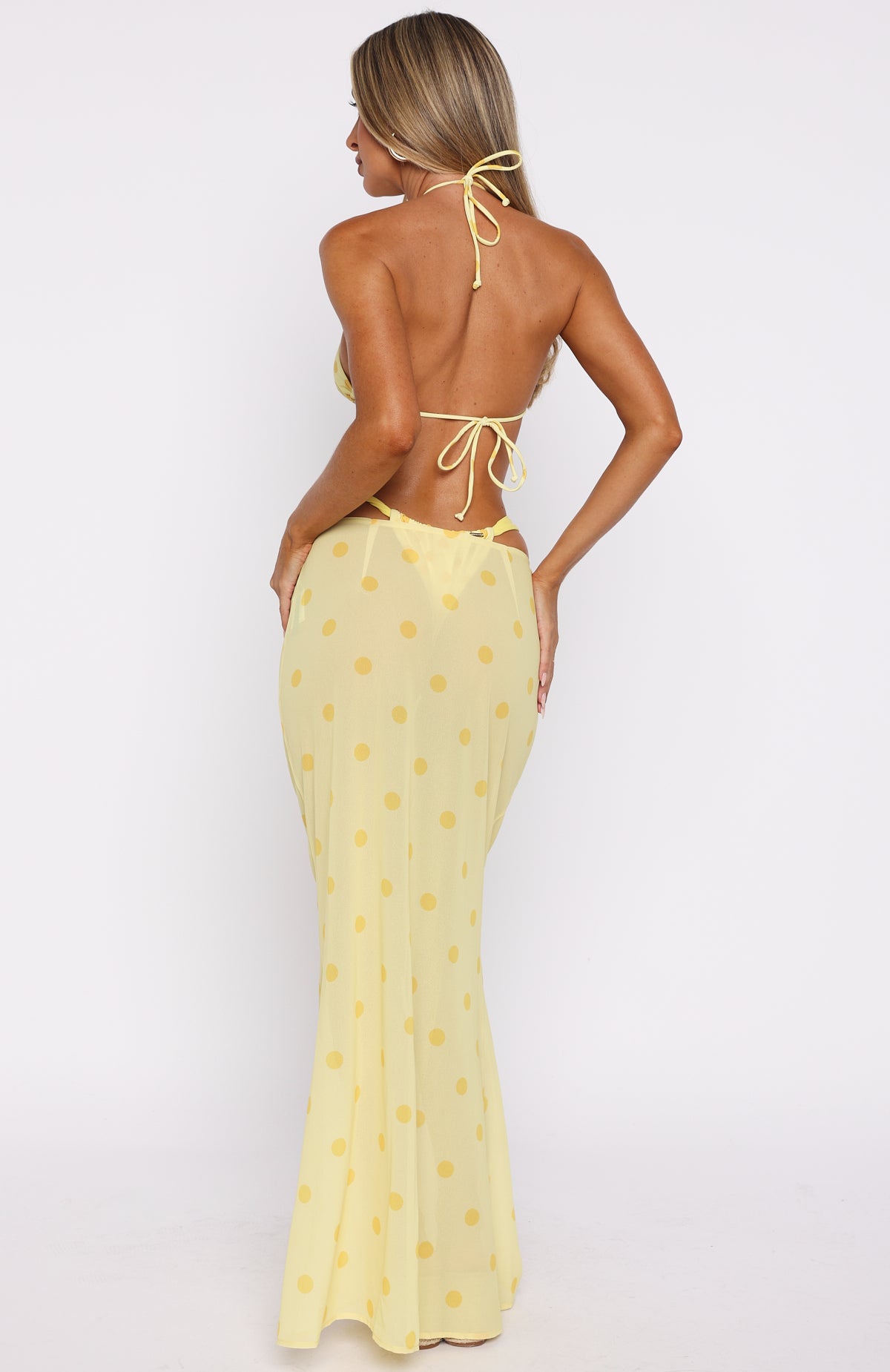 Crowd Pleaser Maxi Skirt Lemon Polka Dot - Image 4
