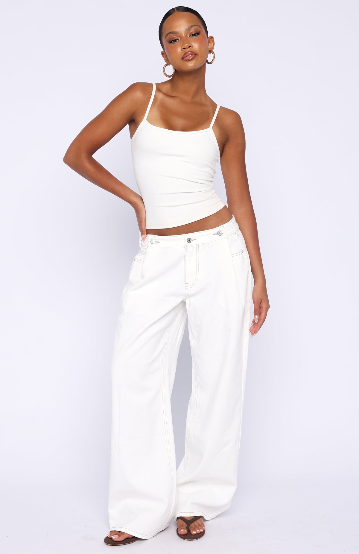Day At A Time Low Rise Wide Leg Jeans Off White - Image 2