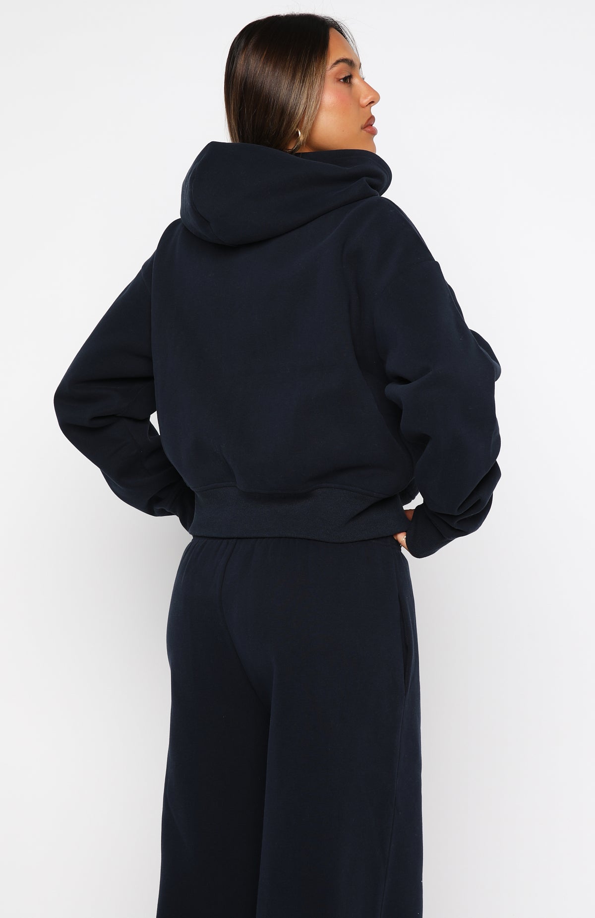 Daydreamers Madeline Boxy Zip Front Hoodie Navy - Image 4