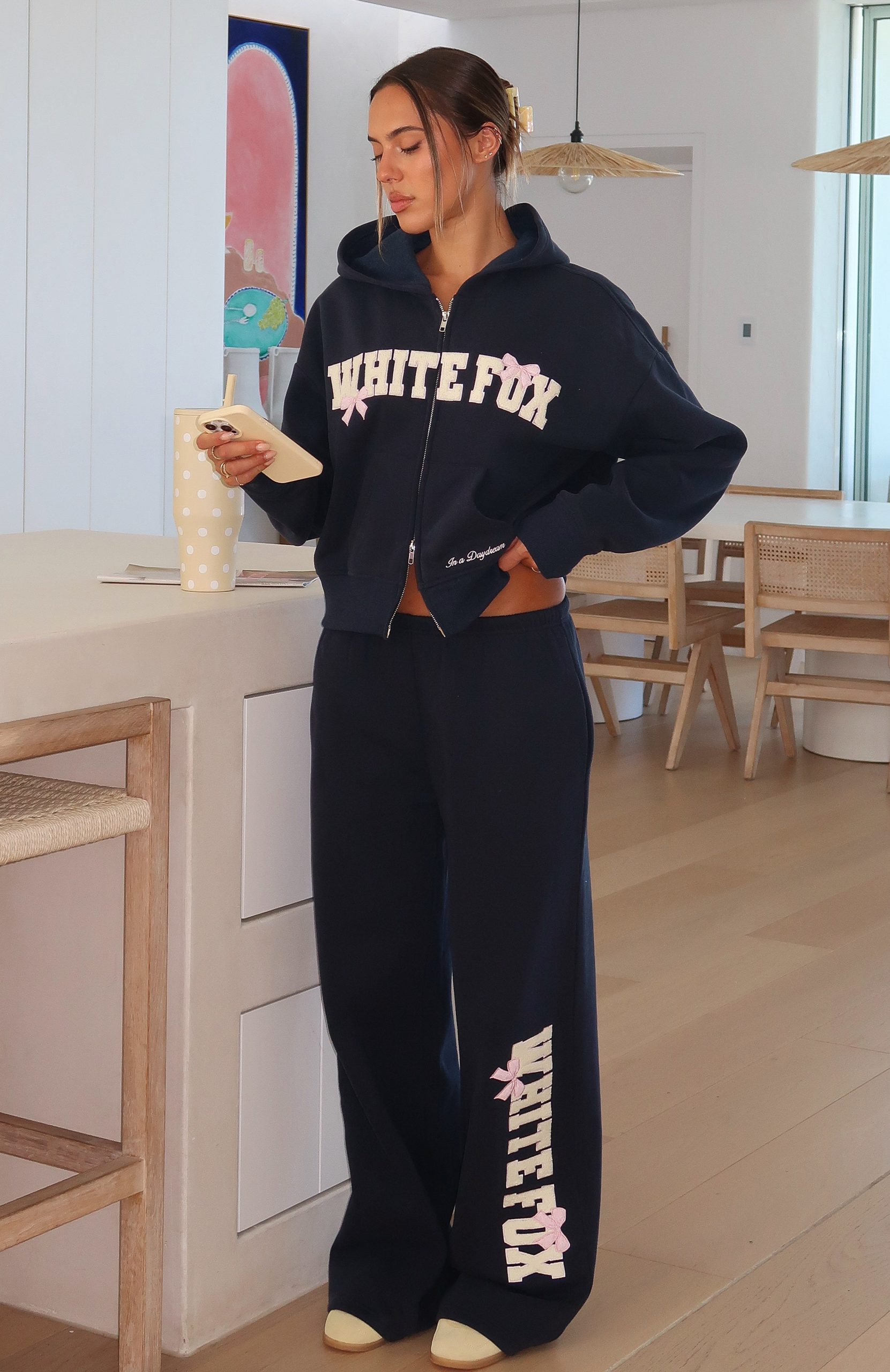 Daydreamers Madeline Wide Leg Sweatpants Navy - Image 6