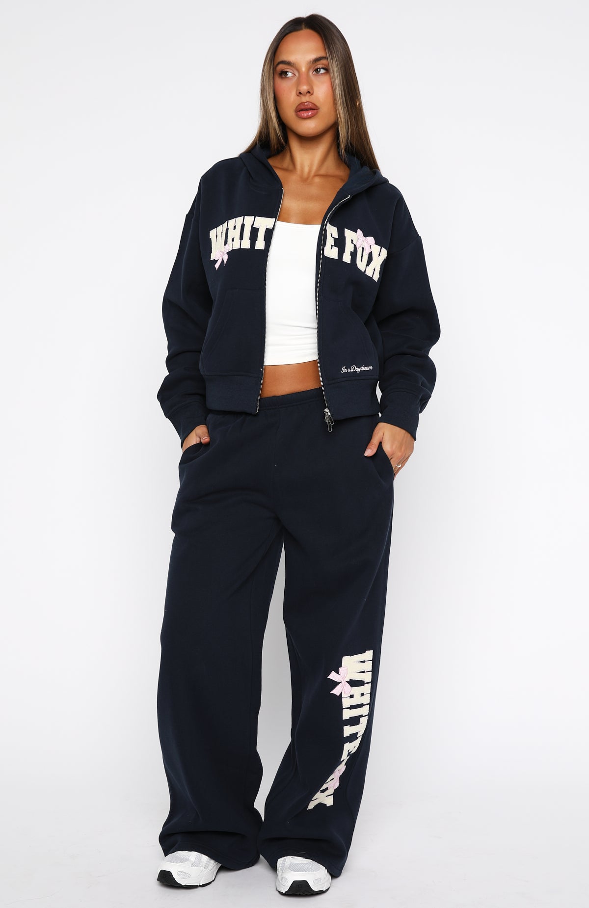 Daydreamers Madeline Boxy Zip Front Hoodie Navy - Image 5