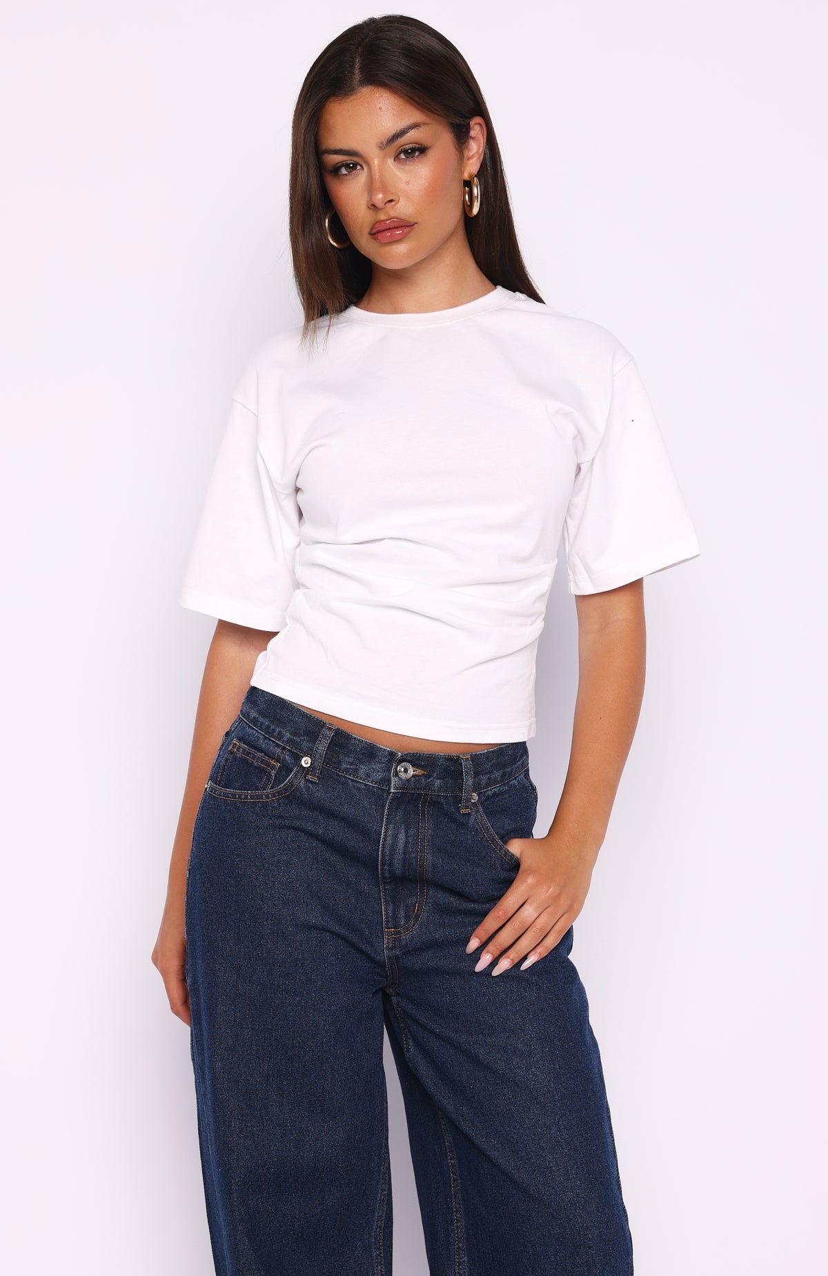 Destination Unknown Cinched Waist Boxy Tee White - Image 2