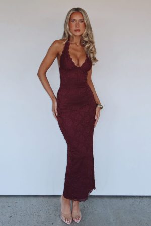 Destiny Lace Maxi Dress Burgundy