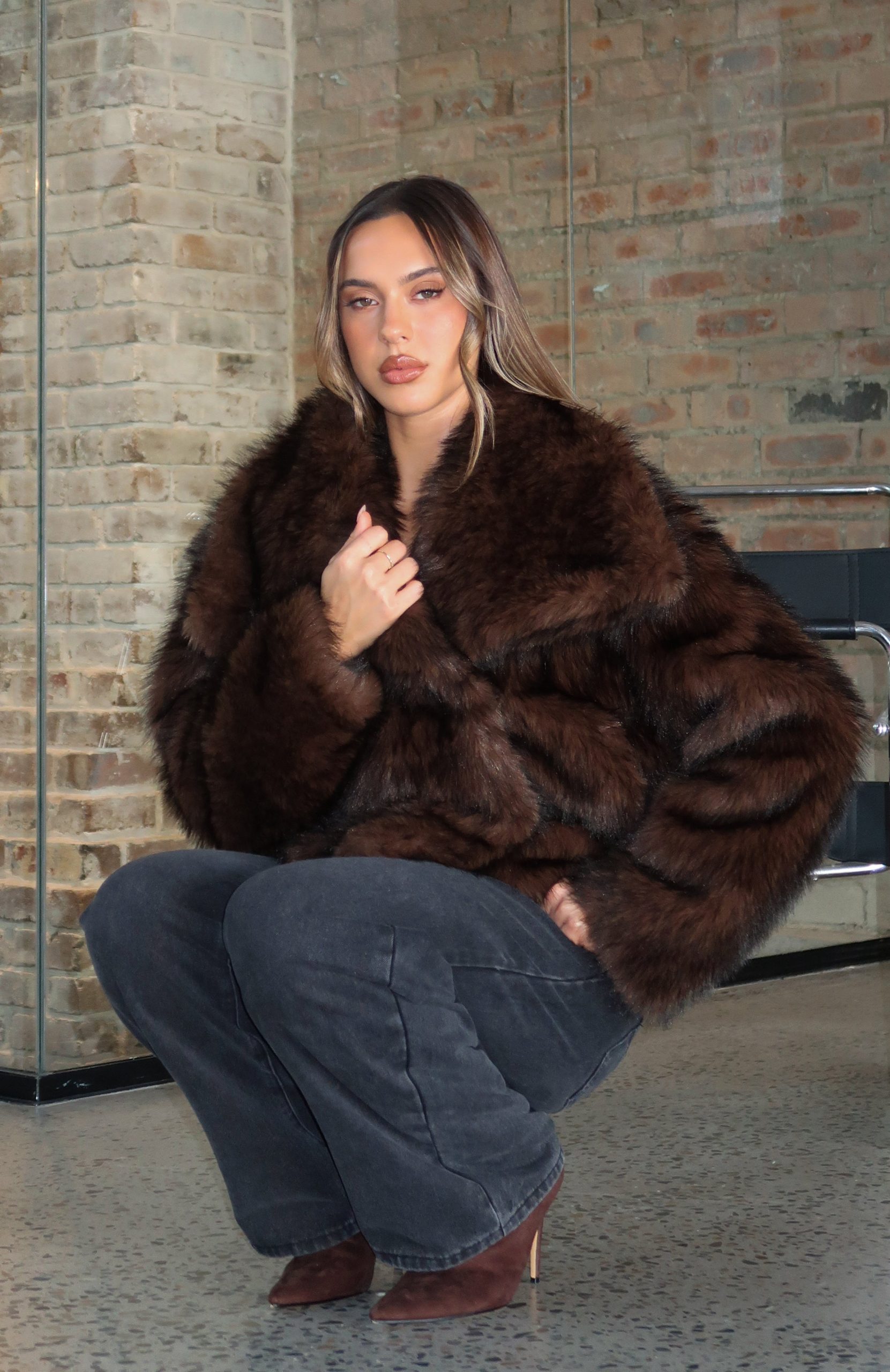 Dirty Martini Faux Fur Jacket Chocolate - Image 8