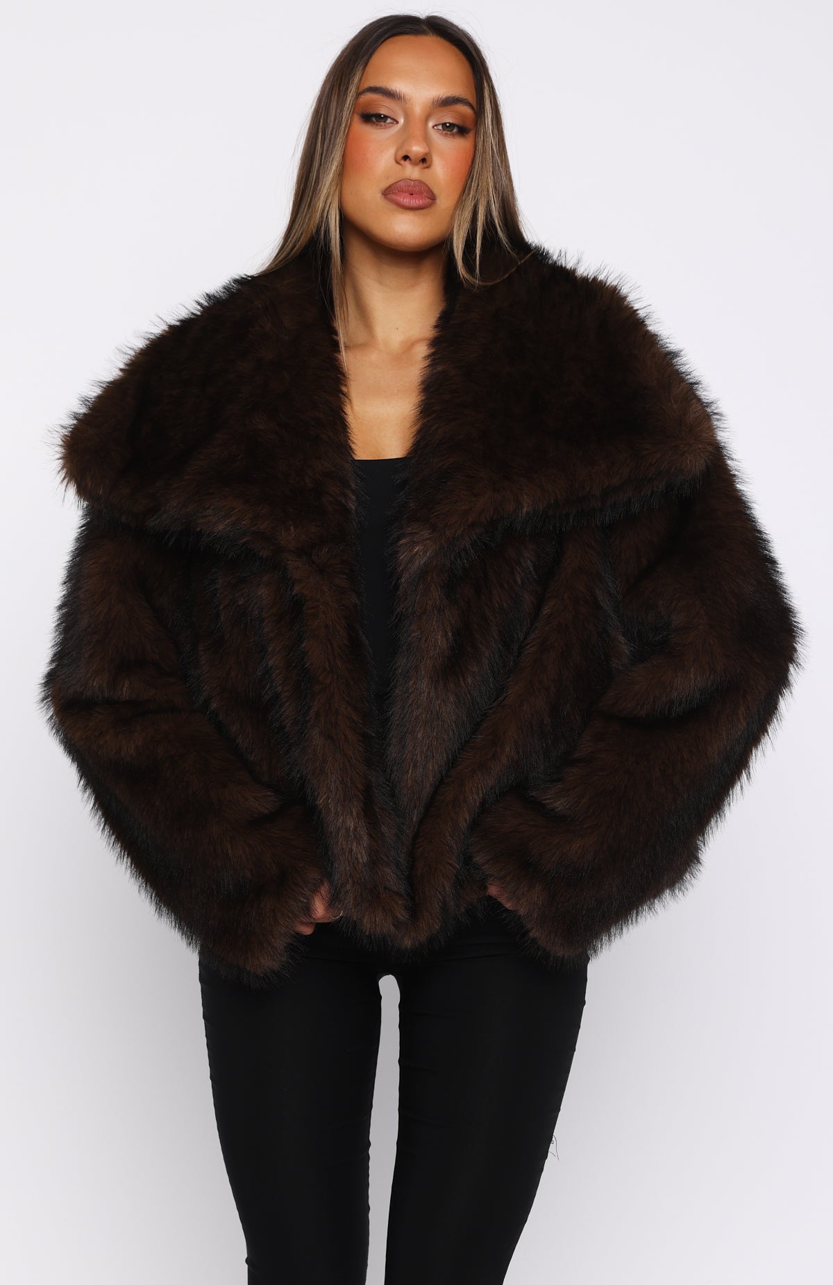 Dirty Martini Faux Fur Jacket Chocolate - Image 3