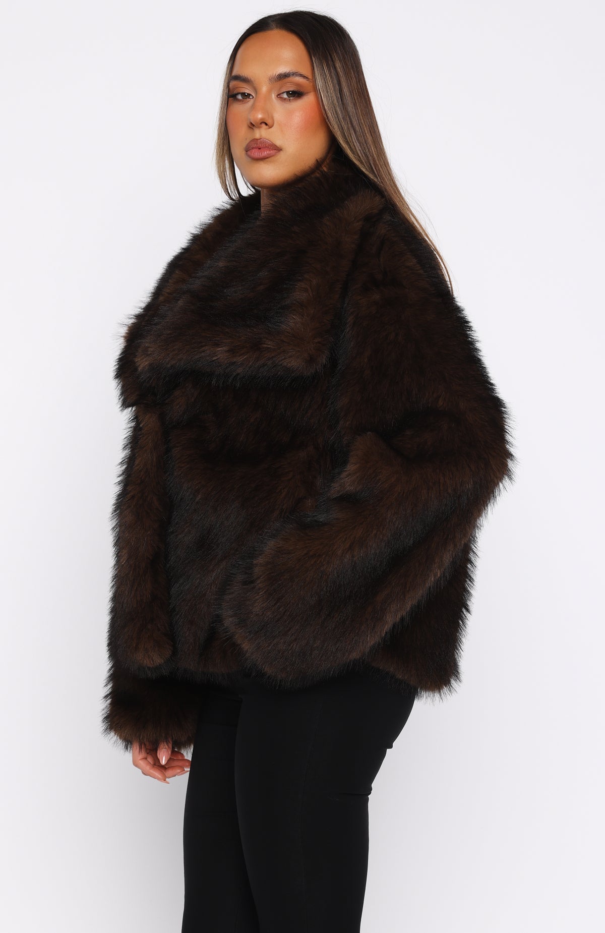 Dirty Martini Faux Fur Jacket Chocolate - Image 4