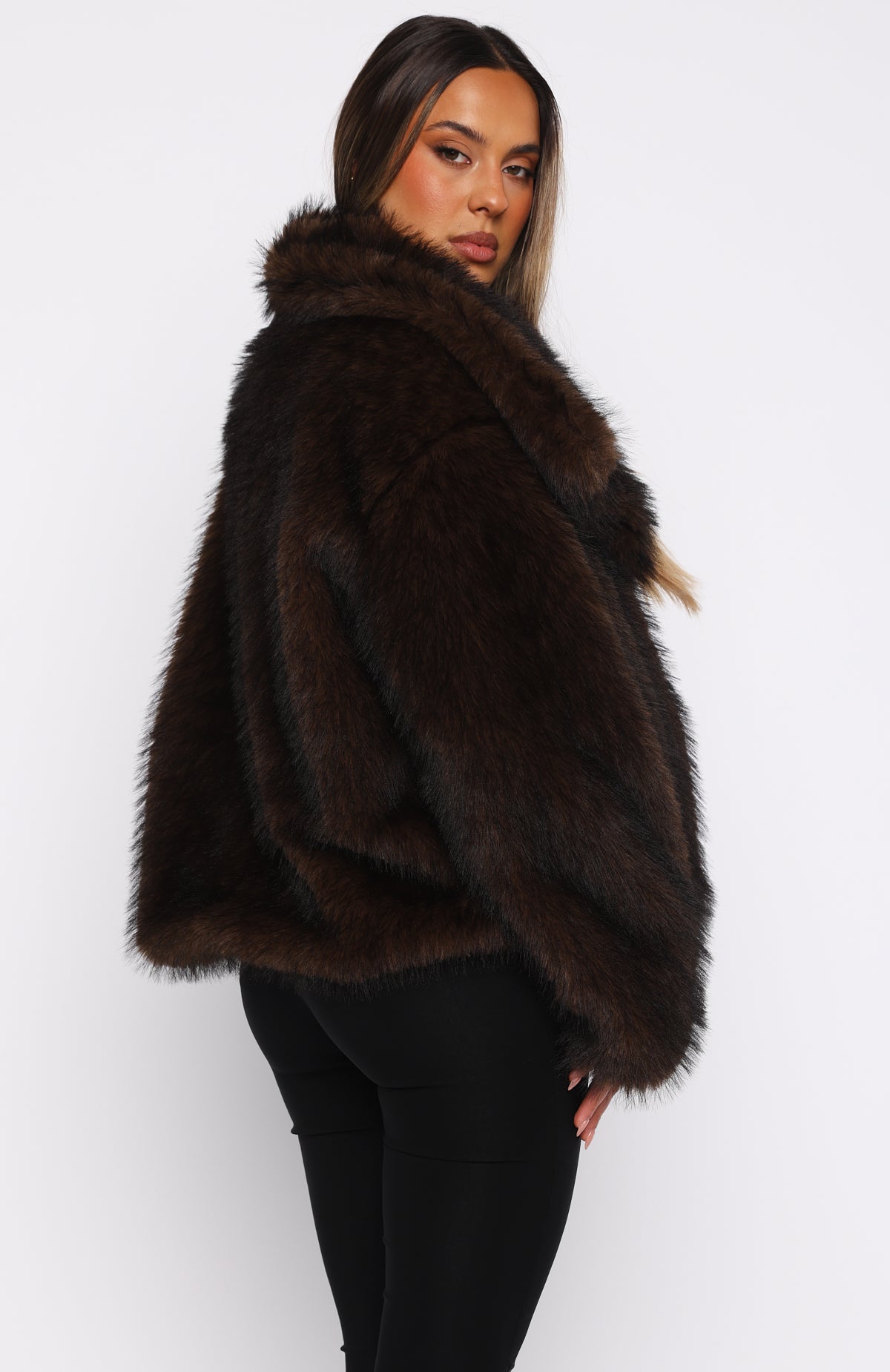 Dirty Martini Faux Fur Jacket Chocolate - Image 5