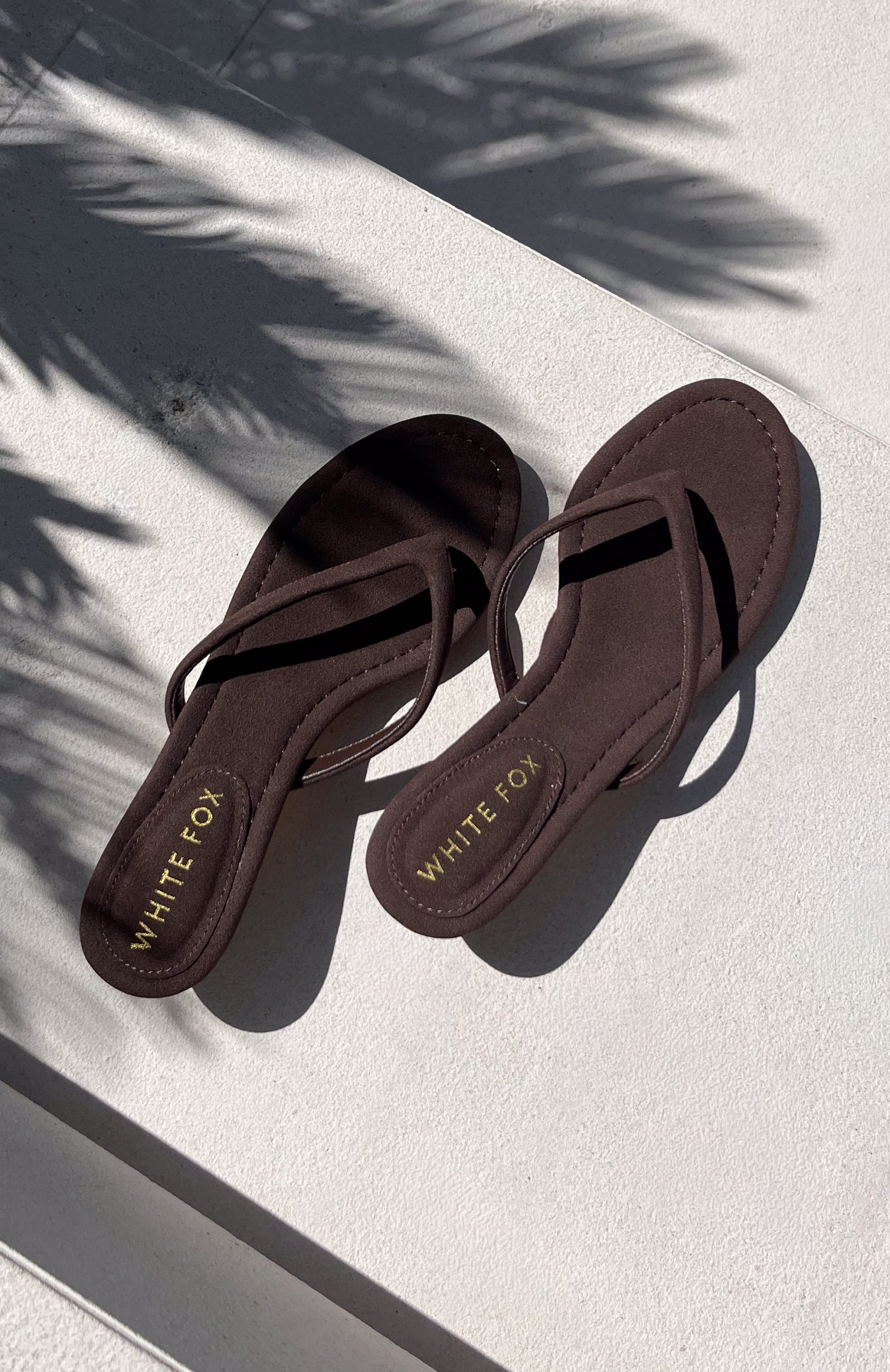Orion Thong Kitten Mules Chocolate Faux Suede - Image 5