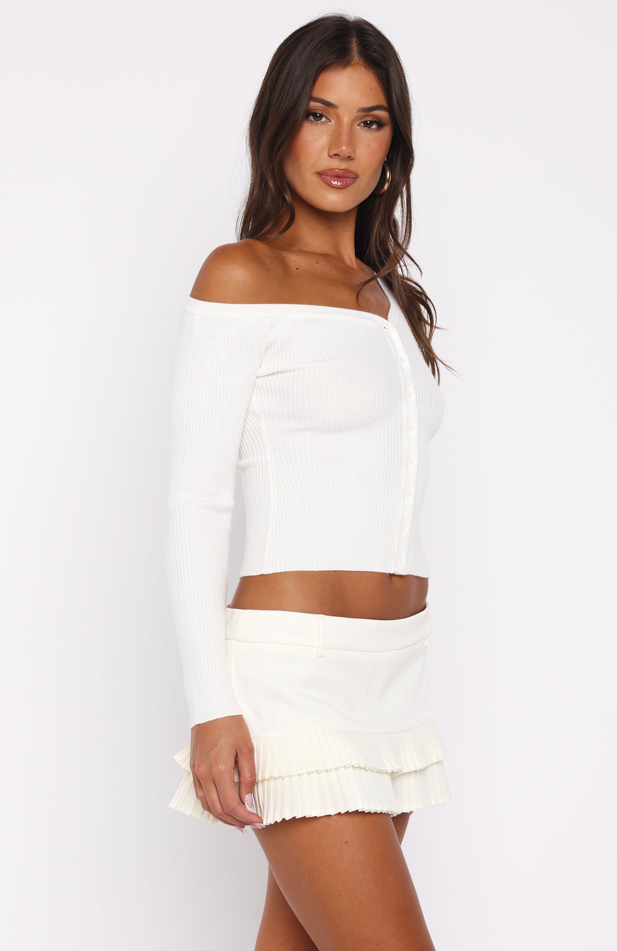 Double Dates Long Sleeve Knit Top White - Image 3