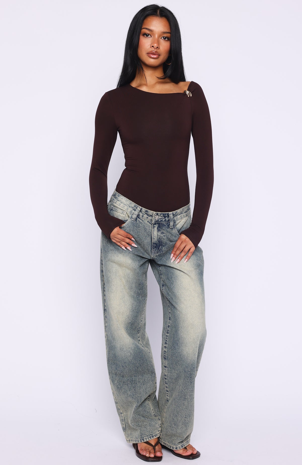 Double Down Long Sleeve Bodysuit Dark Chocolate - Image 7