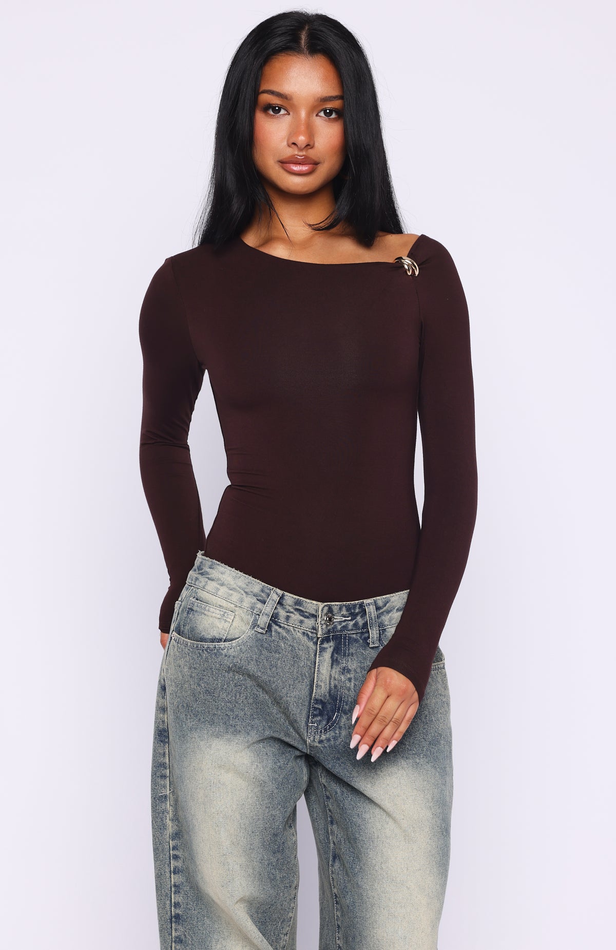 Double Down Long Sleeve Bodysuit Dark Chocolate - Image 4