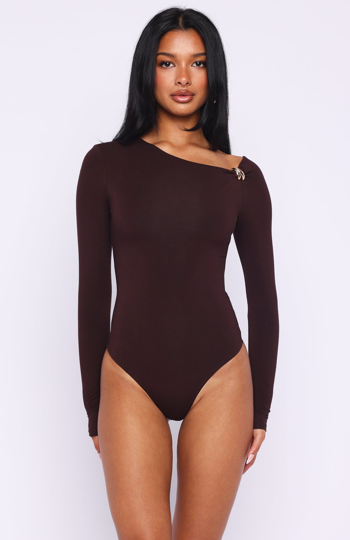 Double Down Long Sleeve Bodysuit Dark Chocolate - Image 2