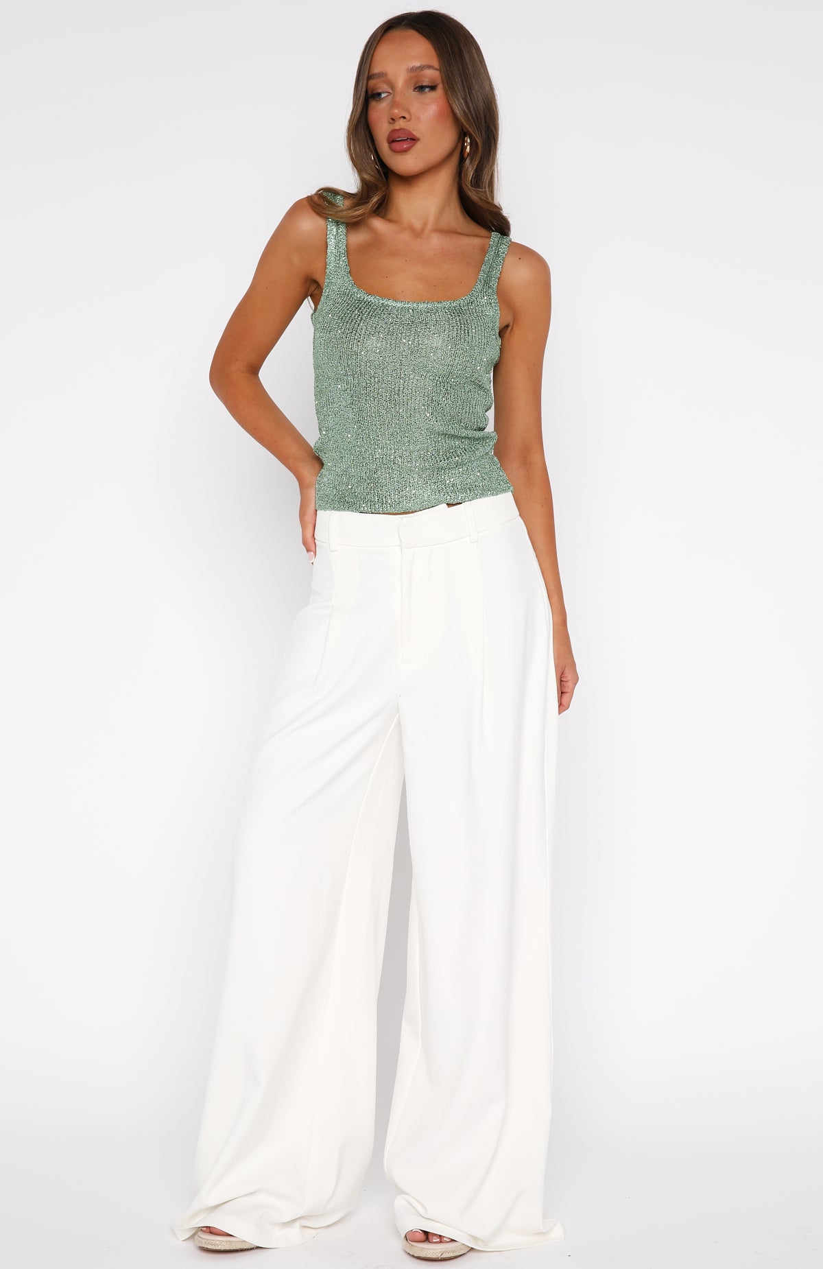 Down For Me Sequin Knit Top Spearmint - Image 5