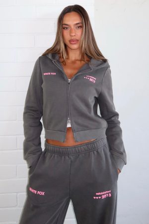 Down For Whatever Slim Zip Front Hoodie Charcoal Wash