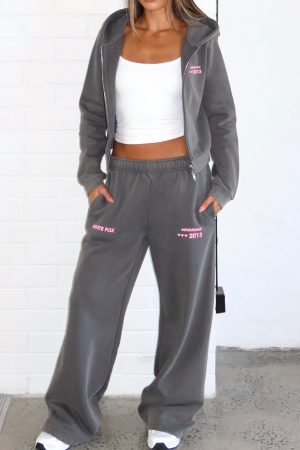 Down For Whatever Wide Leg Sweatpants Charcoal Wash
