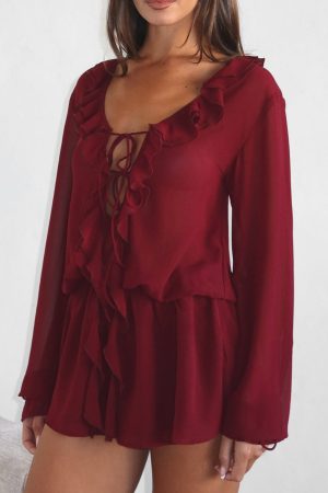 Eternal Energy Long Sleeve Mini Dress Burgundy