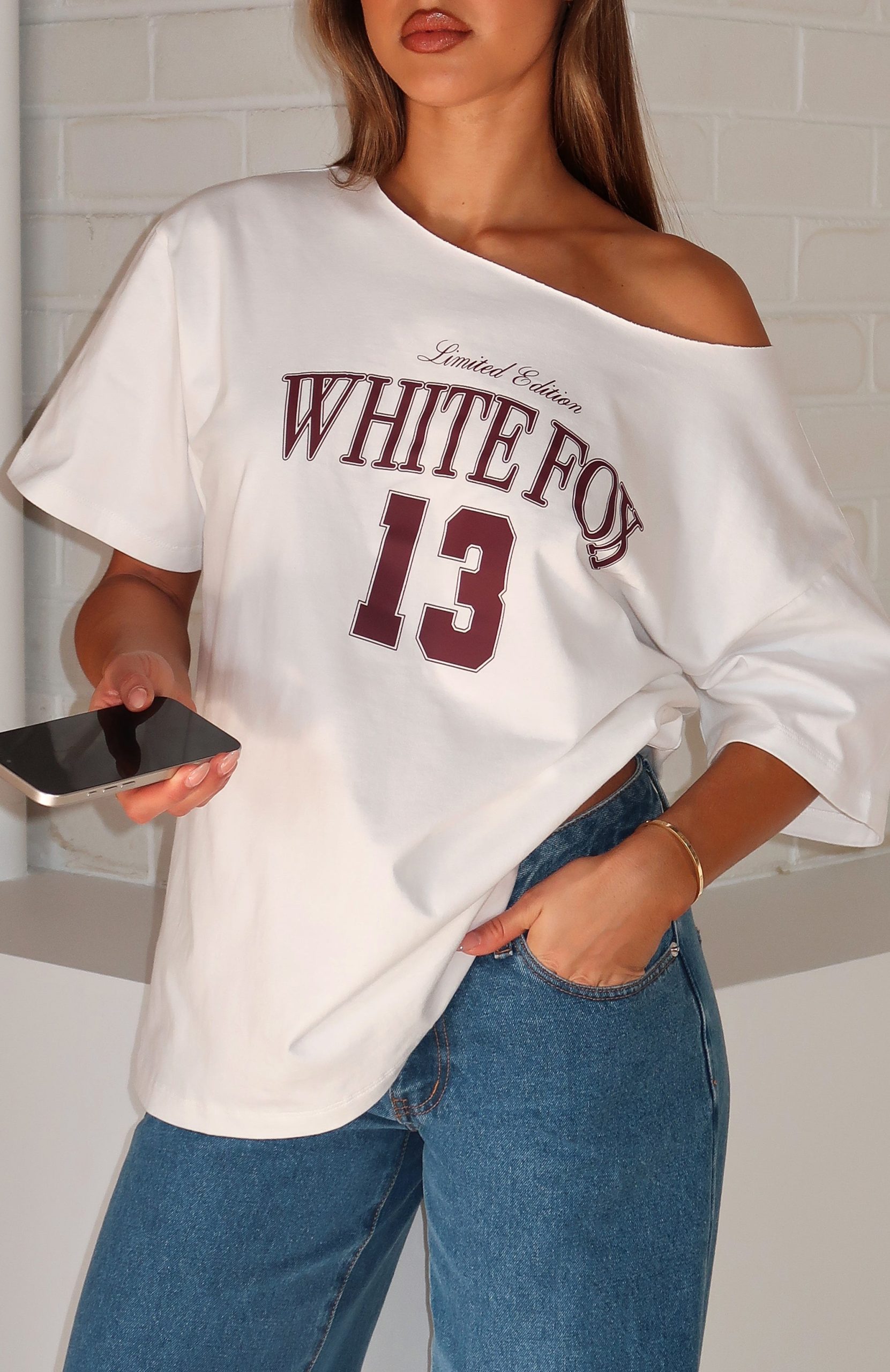 Everything In Time Off Shoulder Oversized Tee White - Image 2