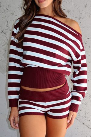 Everything To Everybody Sweater Burgundy Stripe