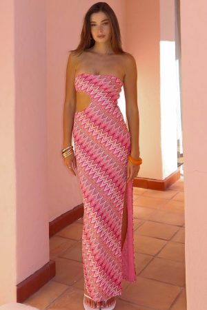 Flirt Mode Strapless Maxi Dress Sunrise Waves