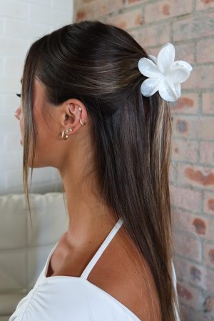 Floral Charm Hair Clip White Marble
