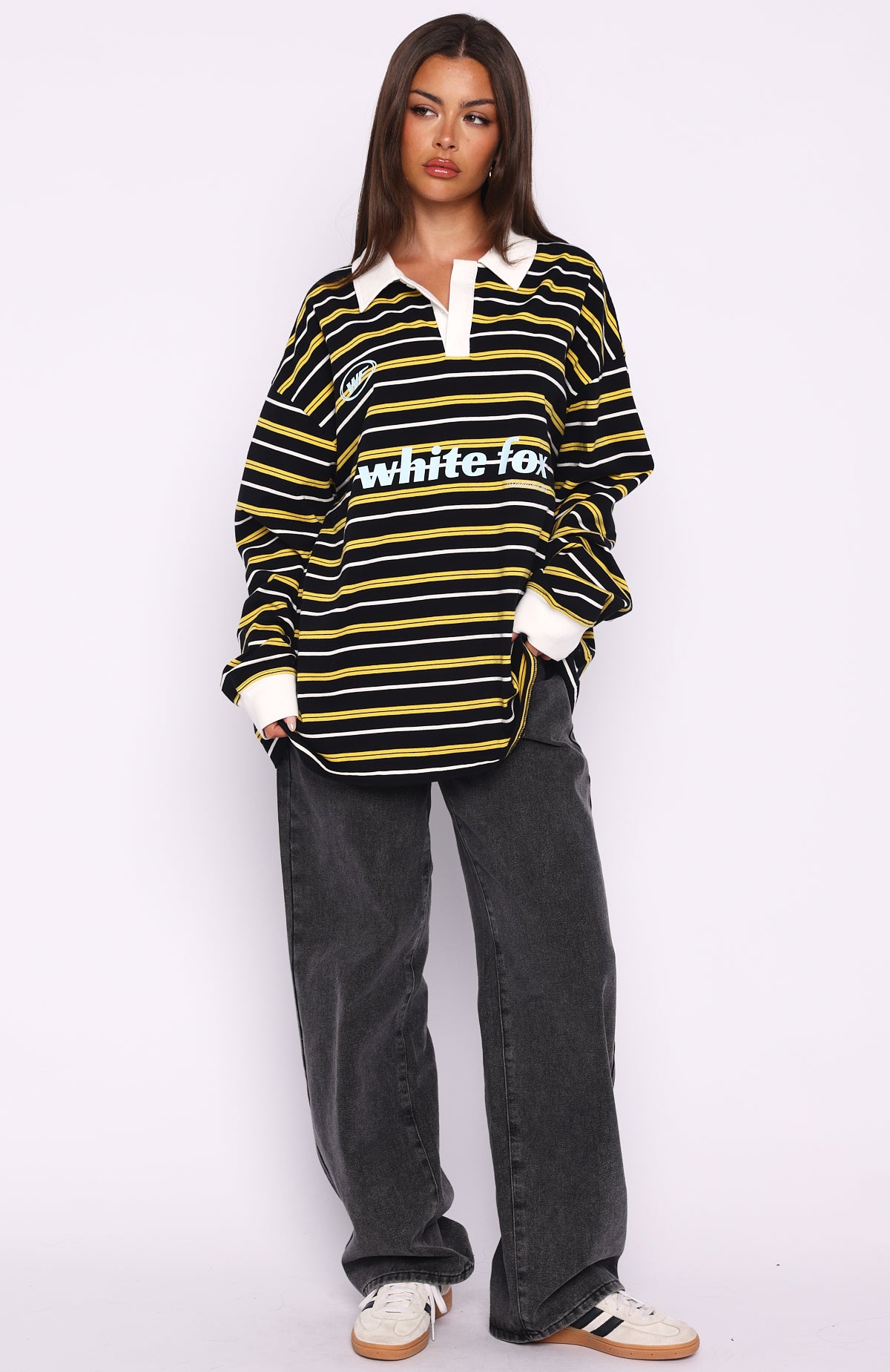 Gentle Affection Long Sleeve Rugby Shirt Black/Yellow Stripe - Image 5