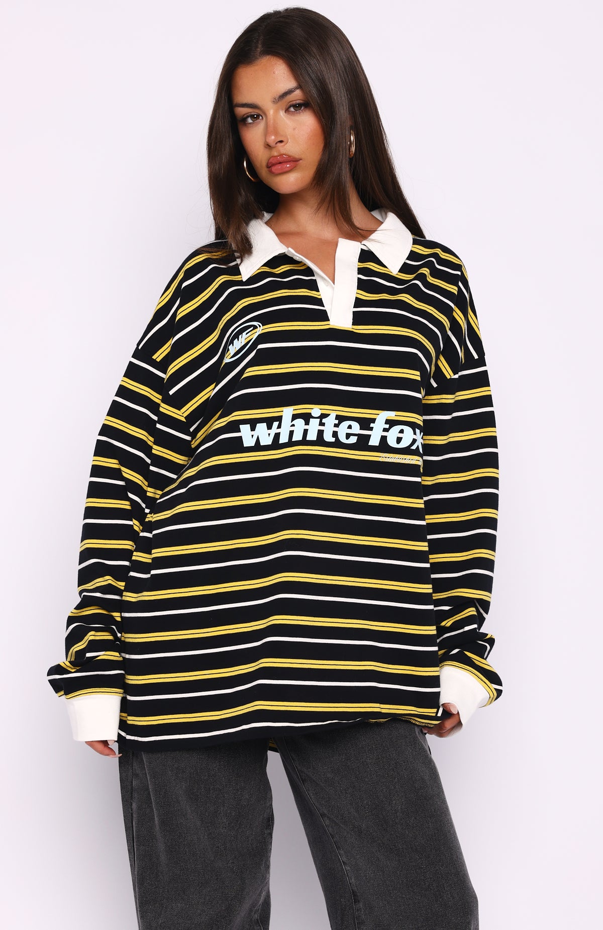 Gentle Affection Long Sleeve Rugby Shirt Black/Yellow Stripe - Image 2