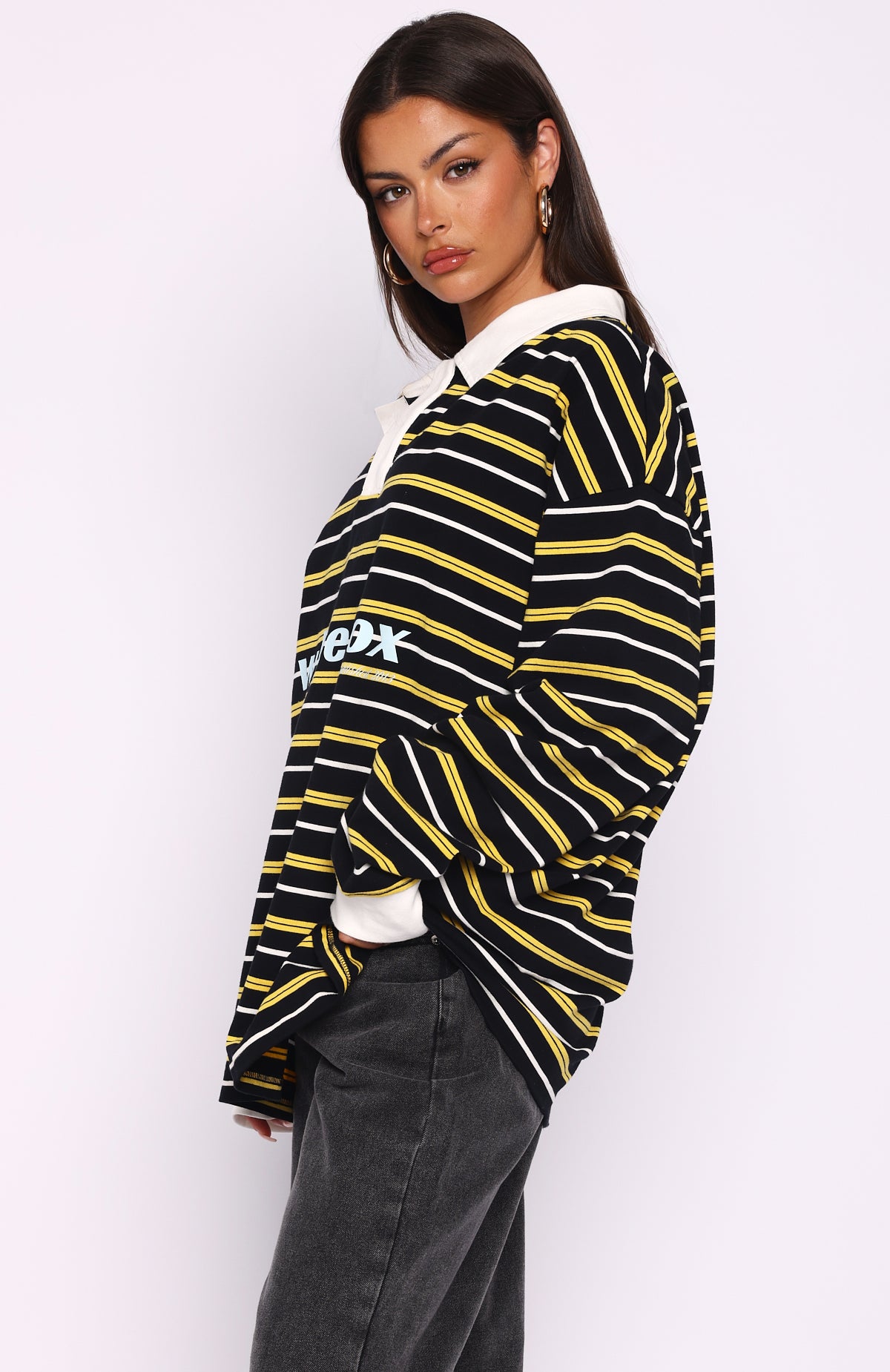 Gentle Affection Long Sleeve Rugby Shirt Black/Yellow Stripe - Image 3