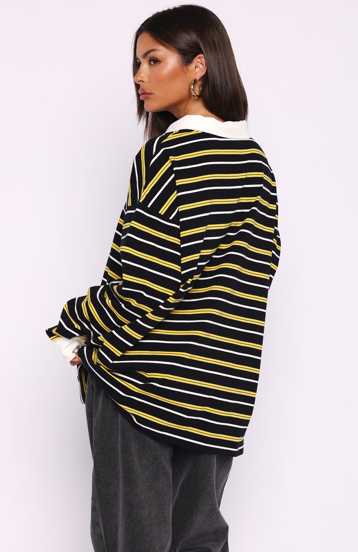 Gentle Affection Long Sleeve Rugby Shirt Black/Yellow Stripe - Image 4