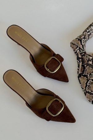 Gino Mules Chocolate Faux Suede