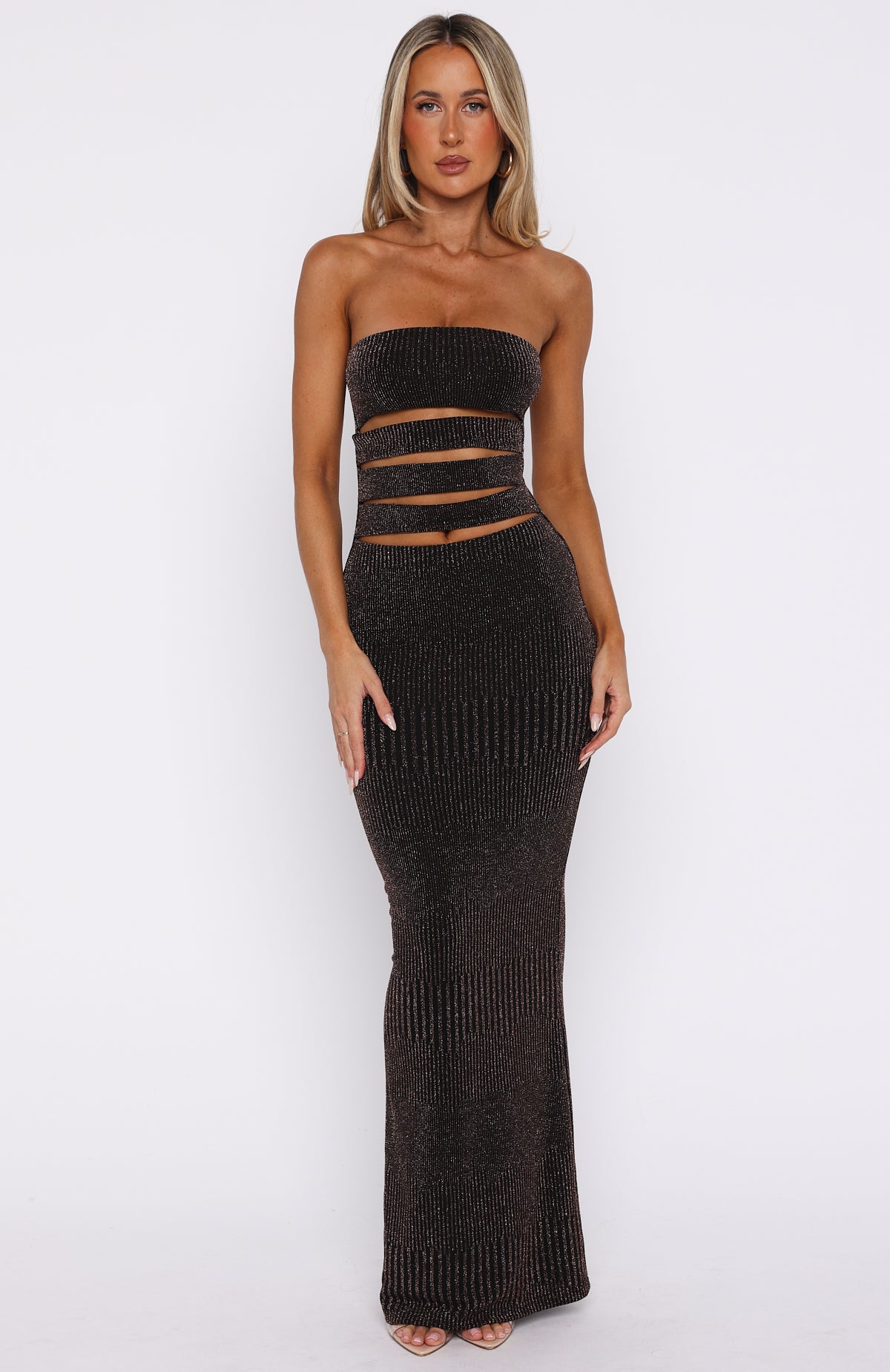 Glitter Hustle Strapless Maxi Dress Black - Image 3