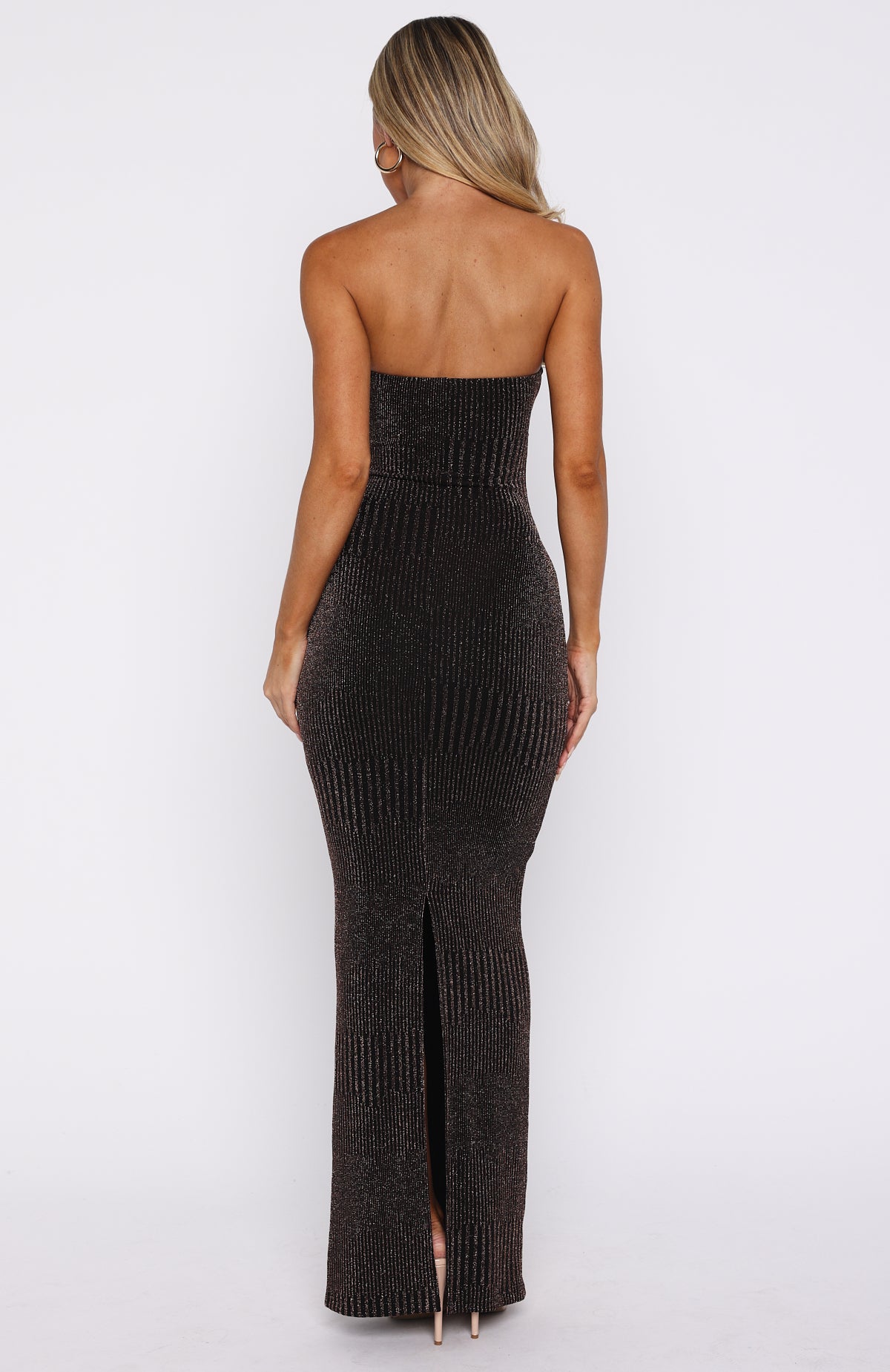 Glitter Hustle Strapless Maxi Dress Black - Image 5