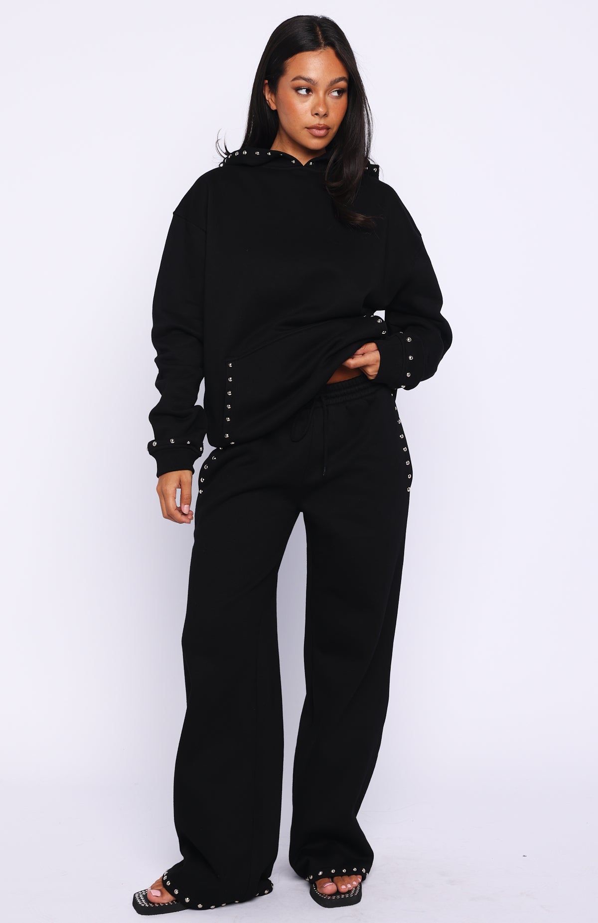 Glow Your Own Way Studded Wide Leg Sweatpants Black - Image 2