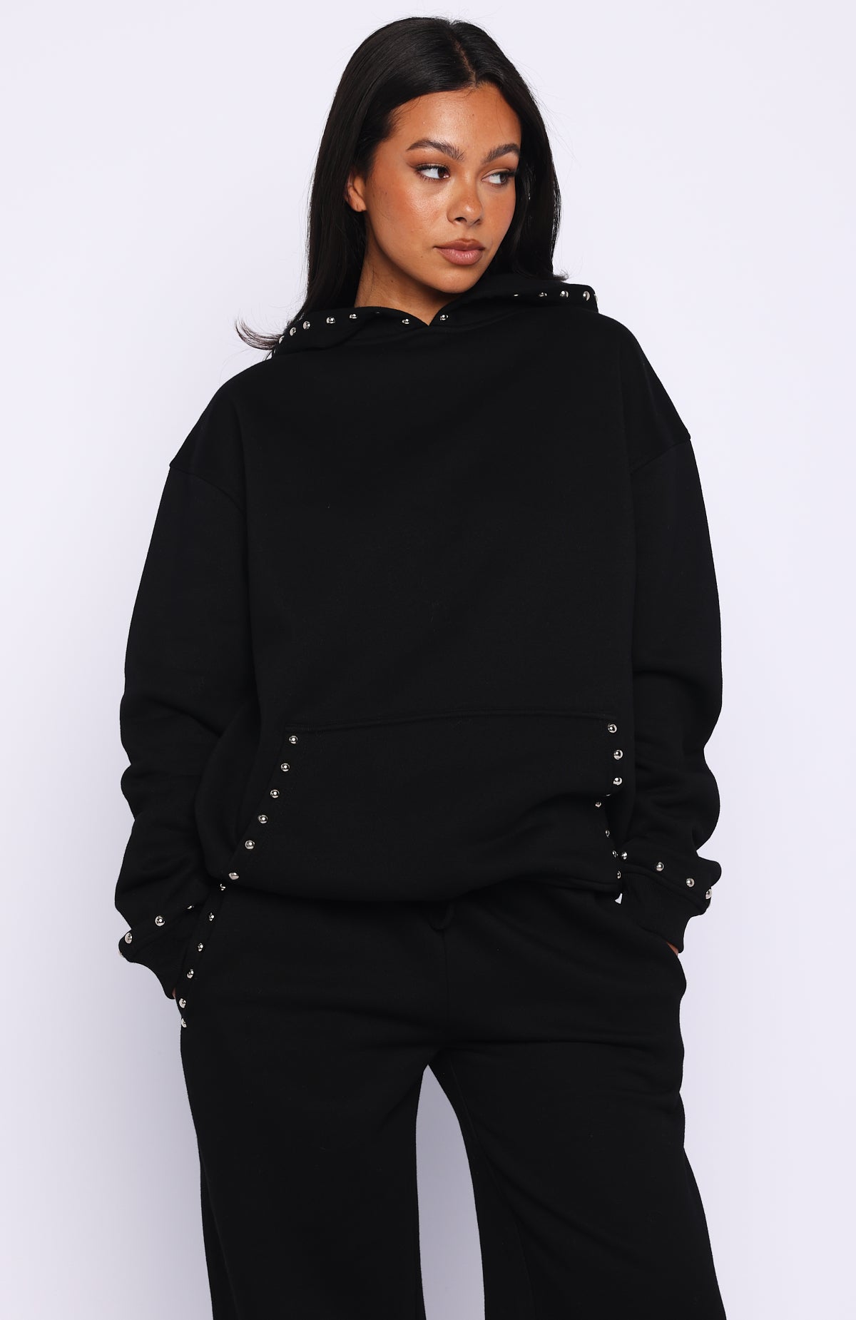 Glow Your Own Way Studded Oversized Hoodie Black - Image 2