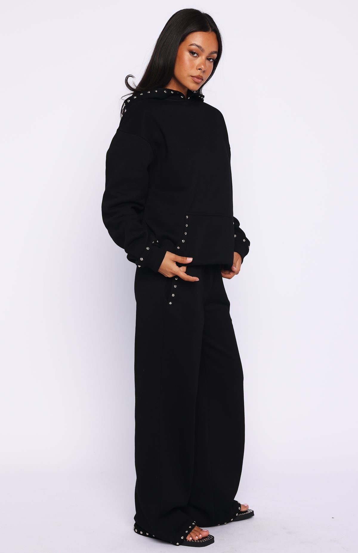 Glow Your Own Way Studded Wide Leg Sweatpants Black - Image 3