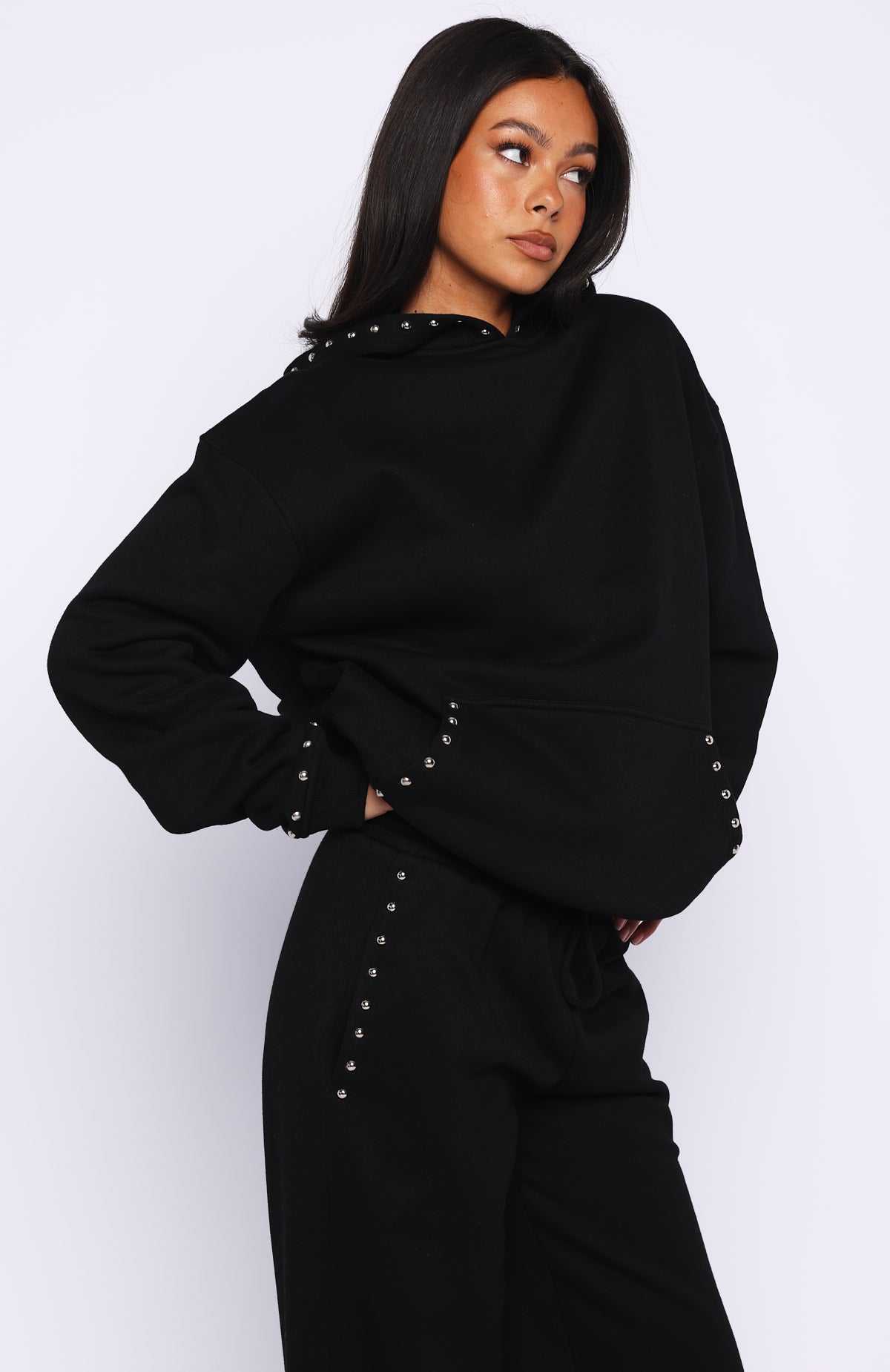 Glow Your Own Way Studded Oversized Hoodie Black - Image 3