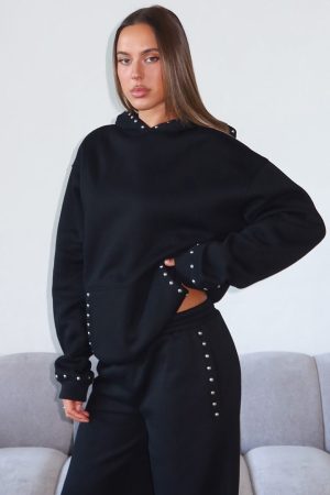 Glow Your Own Way Studded Oversized Hoodie Black
